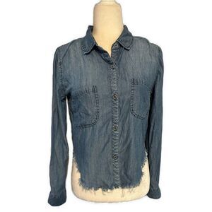 Rails Solid Blue Denim Jean Print Long Sleeve Button Down Top Xs